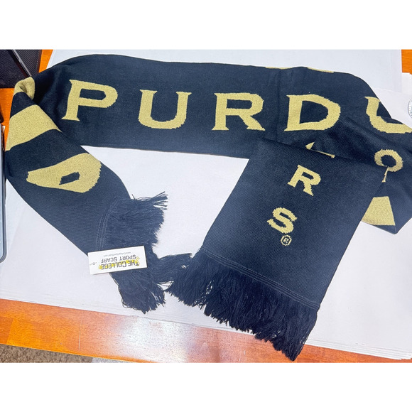NWT Purdue University Boilermakers Unisex Scarf fringe winter black gold - Picture 2 of 4
